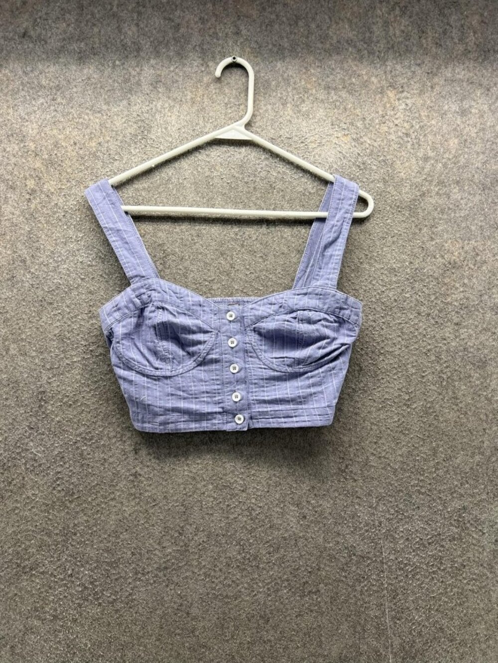 Free People Top Women Small Blue Stripe Square Neck Cropped Button Tank